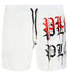Philipp Plein White Printed Swim Shorts