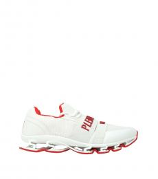 Philipp Plein White Red Logo Straps Slip on Sneakers