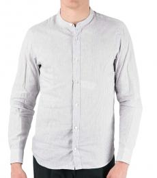 Grey  Pinstripe Collarless Shirt