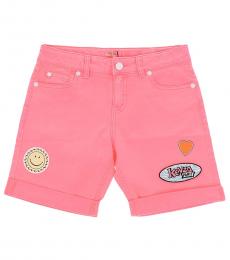 Girls Pink Stretch Denim Shorts