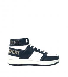 Philipp Plein White Navy Hi-Top Bold Brand Sneakers