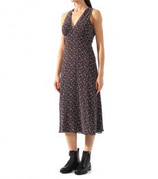 Michael Kors Black Maroon Leaf-Print Silk Dress