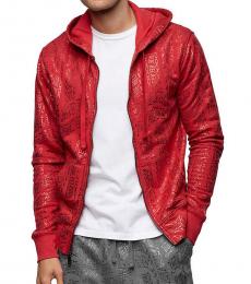 True Religion Red Allover Print Red Zip Hoodie