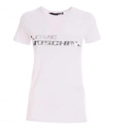 Love Moschino White Metallic Embossed T-Shirt