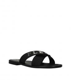 Black Logo Leather Sandals