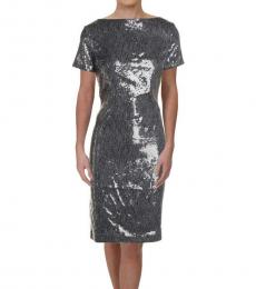 Ralph Lauren Grey Metallic Sequined Boatneck Dress