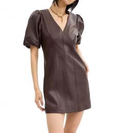 Coach Brown Leather Puff Sleeve Dress