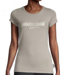 Roberto Cavalli Grey Logo Stretch T-Shirt