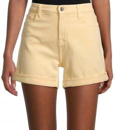 7 For All Mankind Light Yellow Rolled-Cuff Denim Shorts