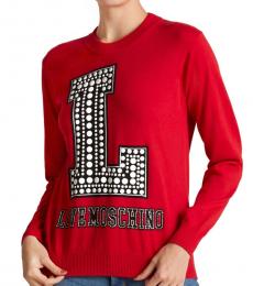 Love Moschino Red Studded Long Sleeve Sweater
