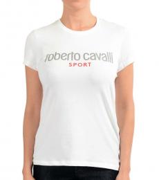 Roberto Cavalli White Graphic Print Logo T-Shirt