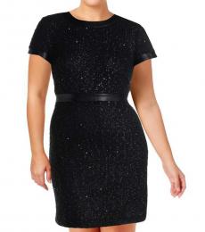 Karl Lagerfeld Black Knit Faux Leather Trim Dress