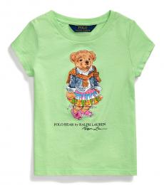 Ralph Lauren Little Girls Key Lime Madras Bear T-Shirt