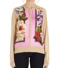 Dolce & Gabbana Beige Floral Insert Twill Cardigan