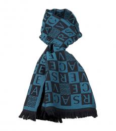 Versace Teal Black Checkerboard Signature Scarf