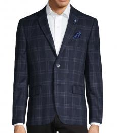 Ben Sherman Navy Blue Standard-Fit Plaid Sportcoat