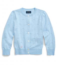 Ralph Lauren Little Girls Light Blue Knit-Heart Cardigan