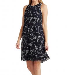 Ralph Lauren Navy Blue Floral Georgette Shift Dress