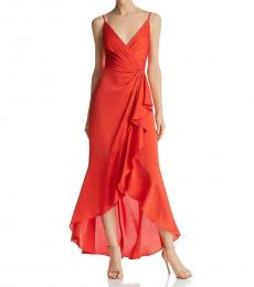 BCBGMaxazria Bright Red Faux-Wrap Evening Dress