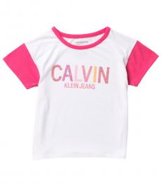 Calvin Klein Girls White Colorblock Ringer Logo T-Shirt