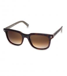 Ermenegildo Zegna Brown Havana Square Sunglasses