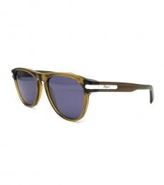 Salvatore Ferragamo Khaki Blue Rectangular Sunglasses