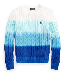 Ralph Lauren Girls Ocean Blue Dip-Dyed Sweater