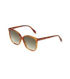 Alexander McQueen Light Havana Square Sunglasses