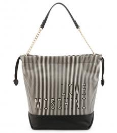 Love Moschino Black Striped Medium Bucket Bag