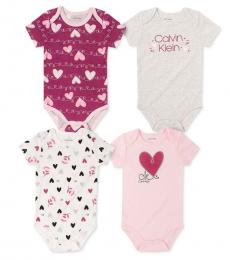 Calvin Klein 4 Piece Heart Bodysuits Set (Baby Girls)