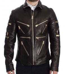 Dolce & Gabbana Brown Leather Zipper Jacket