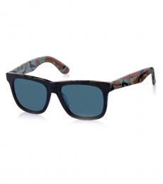 Blue Camo Print Square Sunglasses