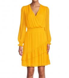 DKNY Yellow Tiered Mesh Blouson Dress