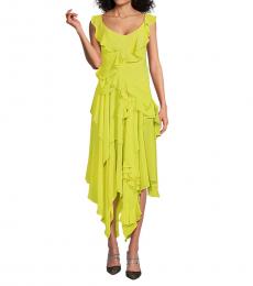 BCBGMaxazria Green Sleeveless Ruffle Midi Dress