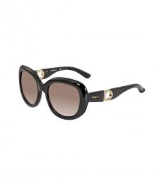 Ferragamo Black Oval Sunglasses
