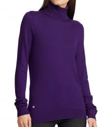 Ralph Lauren Dark Purple Ribbed Silk-Blend Turtleneck Sweater