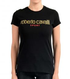 Roberto Cavalli Black Graphic Print Logo T-Shirt