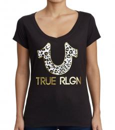 True Religion Black Gold Foil V-Neck Tee