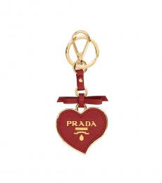 Prada Red Gold Saffiano Heart Key Holder