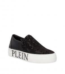 Philipp Plein Black Leather Slip On Sneakers