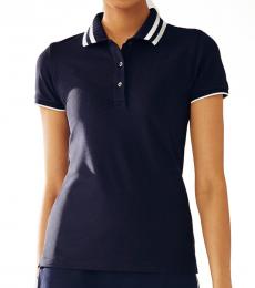 Tory Burch Navy Blue Pique Pleated-Collar Polo