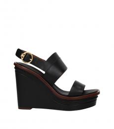 Tory Burch Black Leather Wedges