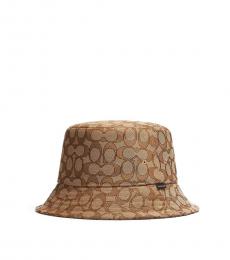 Coach Khaki Signature Jacquard Bucket Hat