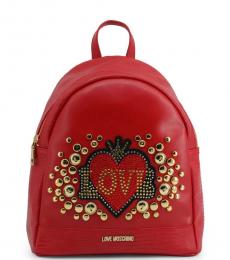 Love Moschino Red Embellished Medium Backpack