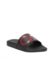 Salvatore Ferragamo Black Red Gancini Pool Slippers