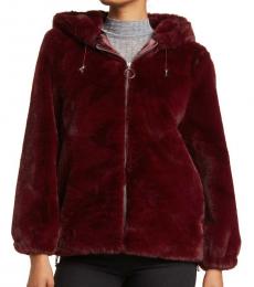 Rebecca Minkoff Maroon Hooded Faux Fur Jacket