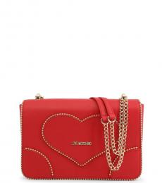 Love Moschino Red Heart Stud Medium Shoulder Bag