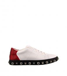White Red Studded Crystals Sneakers