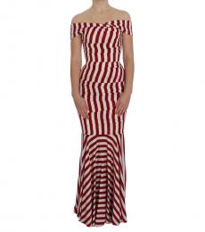 Dolce & Gabbana White Striped Maxi Dress