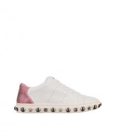 White Pink Studded Crystals Sneakers